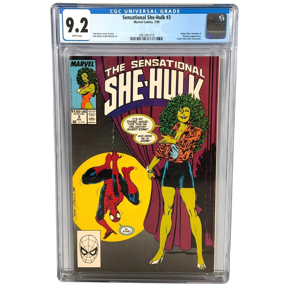 Marvel Sensational She-Hulk #3 Spider-Man Mysterio CGC 9.2 White Pages 1989 USA